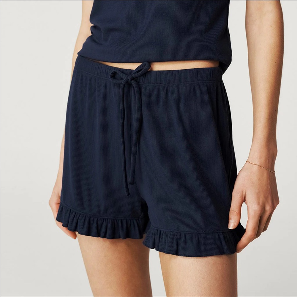 Posh Peanut Varaity Navy Ruffle Hem Shorts
